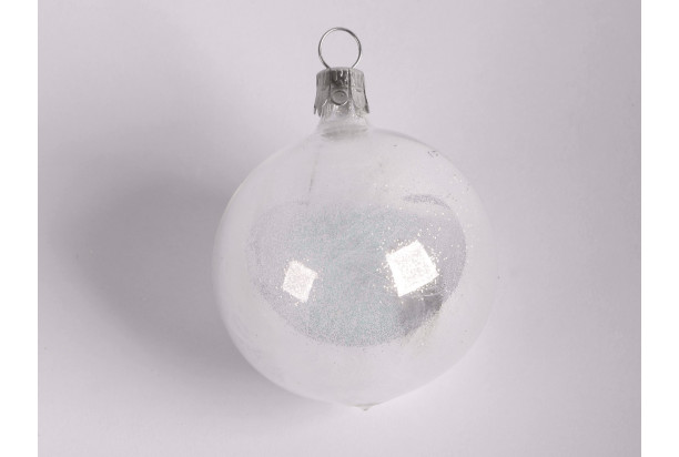 Vianočná ozdoba Guľa s perím, transparentná, sklo, 6 cm