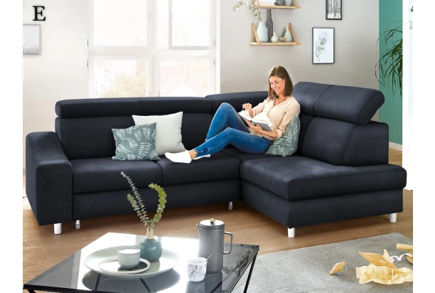 Rohová sedacia súprava Brico, tmavomodrá látka, pravý roh