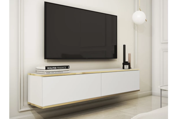 Závesná TV skrinka Orfeo, 135 cm, biela/zlatá