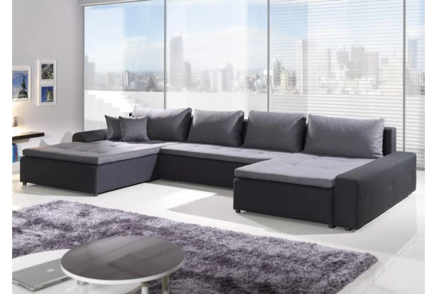 Sedacia súprava London Max, tvar U, šedá ekokoža/čierno-šedá tkanina