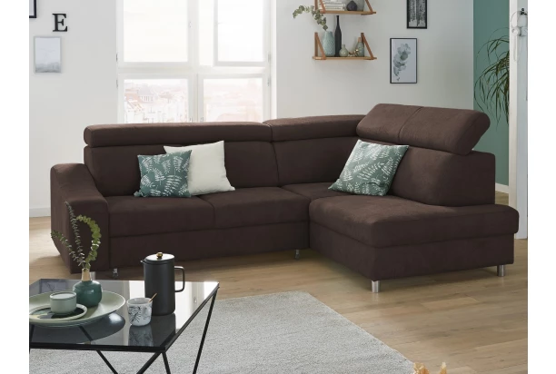 Rohová sedacia souprava Brico, tmavo hnedá látka, pravý roh