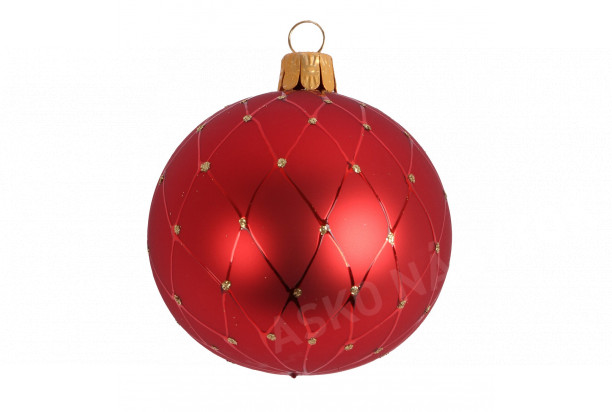 Vianočná ozdoba sklenená guľa 4 cm, červená s kamienkami
