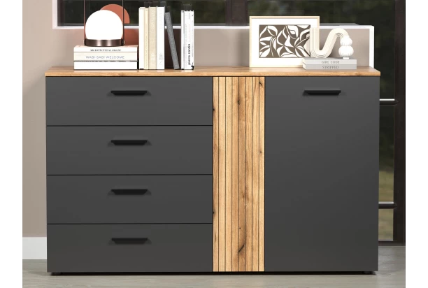 Komoda so zásuvkami Esteban 139 cm, antracit/dub evoke