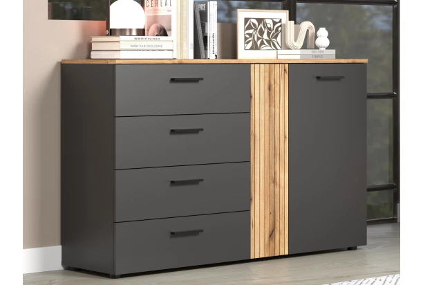 Komoda so zásuvkami Esteban 139 cm, antracit/dub evoke