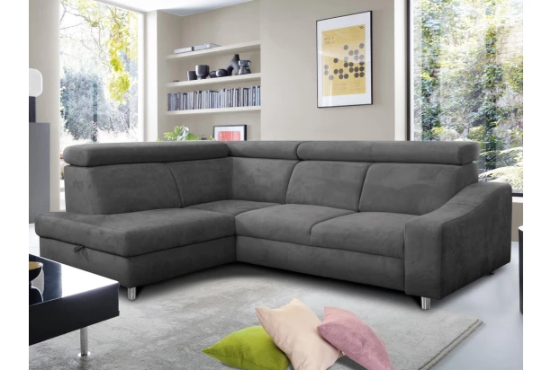 Rohová sedacia súprava Brico, stredne šedá látka, ľavý roh