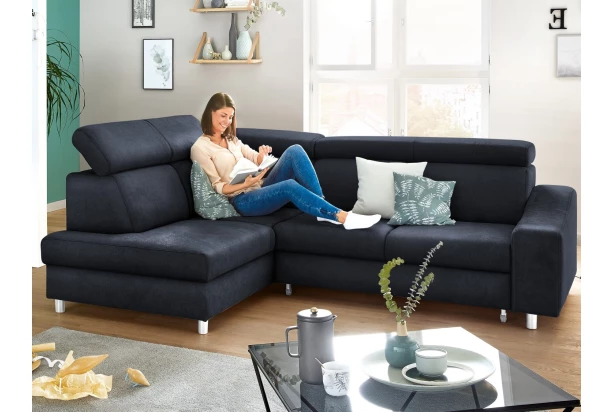 Rohová sedacia súprava Brico, tmavomodrá látka, ľavý roh