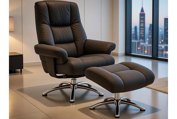 Relaxačné kreslo s podnožkou Felini, hnedá látka v optike kože