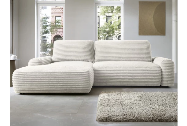 Rohová sedačka Cord, smotanovo biela štruktúrovaná látka, ľavý roh