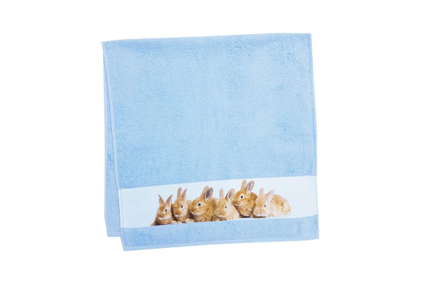 Detský uterák 50x100 cm, motív králiky, modrý