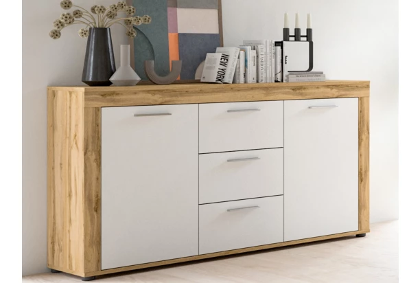 Komoda so zásuvkami Jana, 125 cm, dub wotan/biela