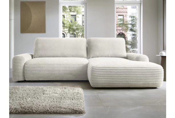 Rohová sedačka Cord, smotanovo biela štruktúrovaná látka, pravý roh