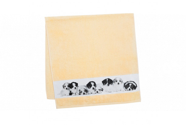 Detský uterák 50x100 cm, motív šteňatá, žltý