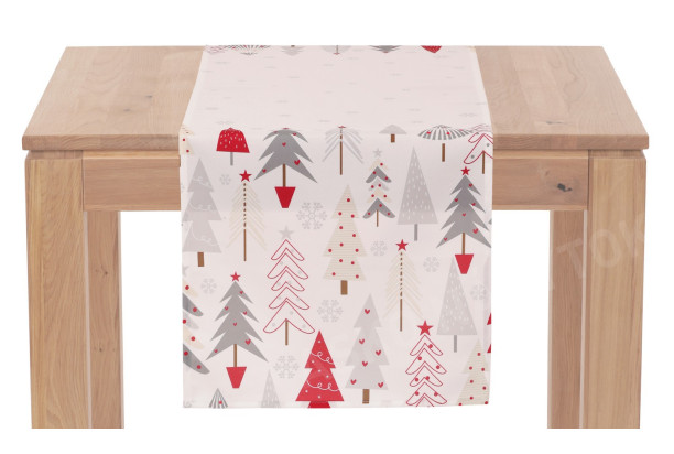 Vianočný behúň na stôl Stromčeky 150x40 cm, biely