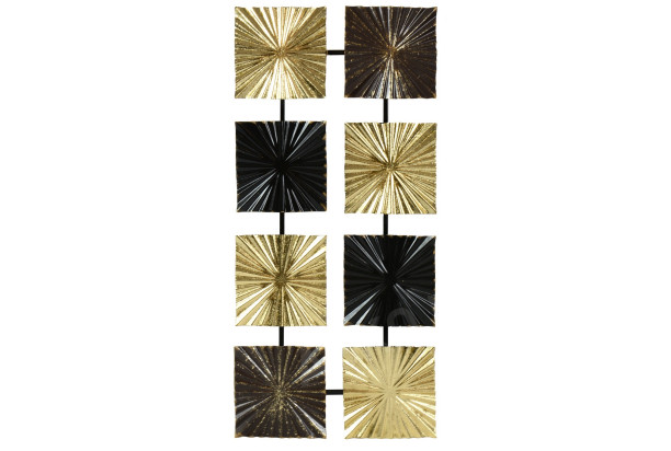 Kovová nástenná dekorácia 3D štvorce, zlato-čierne