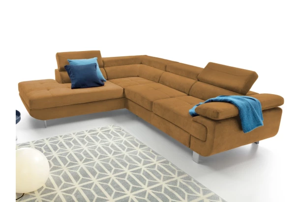 Rohová sedacia súprava Lotos, horčicovo žltá látka, ľavý roh