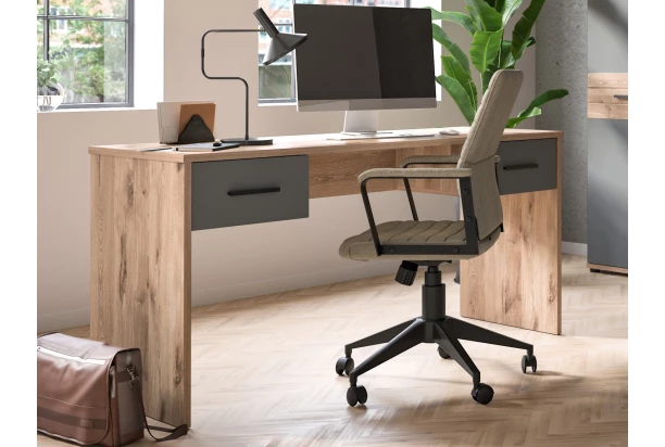 Písací stôl so zásuvkami Mason, dub nox/šedý