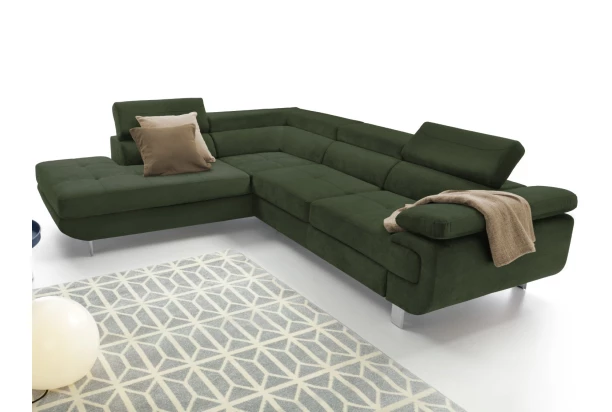 Rohová sedacia súprava Lotos, lahvovo zelená látka,ľavý roh
