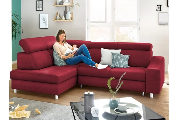 Rohová sedacia súprava Brico, šípkovo červená látka, ľavý roh