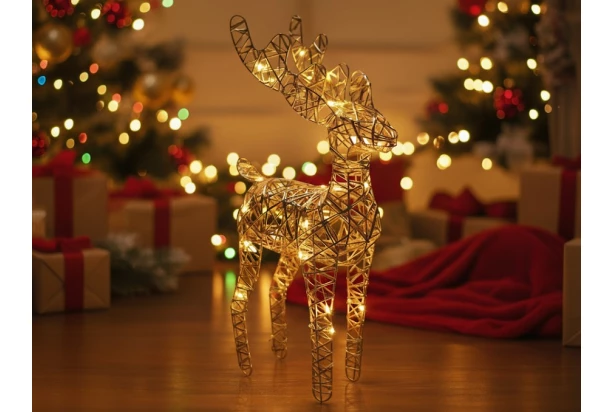 Vianočná dekorácia LED sob 34 cm, zlatá