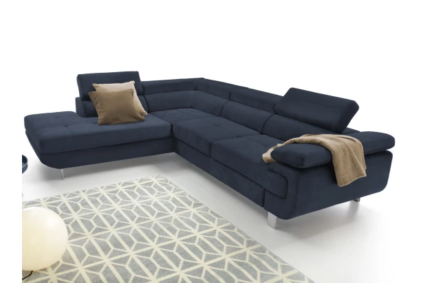 Rohová sedacia súprava Lotos,tmavomodrá látka, ľavý roh