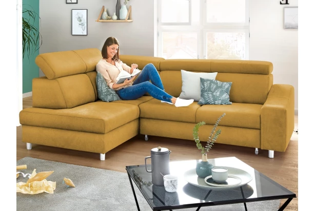 Rohová sedacia súprava Brico, žltá karí látka, ľavý roh