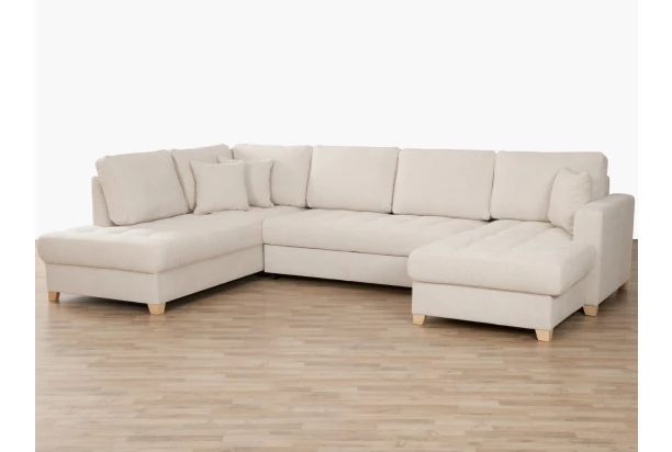 Sedačka Split, krémová látka, tvar ľavé U, bez rozkladu