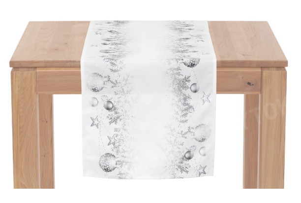 Behúň na stôl Vianočné gule 150x40 cm, biela