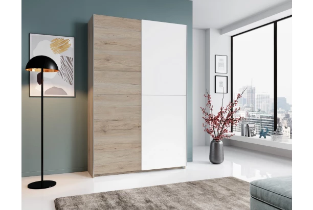 Šatníková skriňa Heimo, 125 cm, dub san remo/biela
