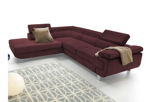 Rohová sedacia súprava Lotos, vínovo červená látka, ľavý roh