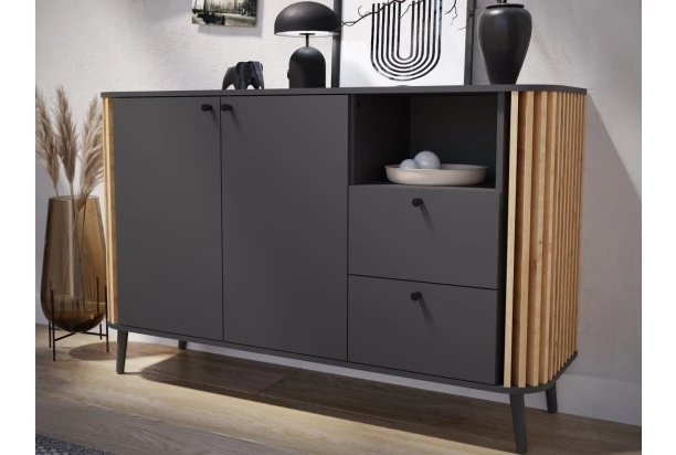 Skrinka so zásuvkami Pure, 138 cm, tmavo šedá/dub artisan