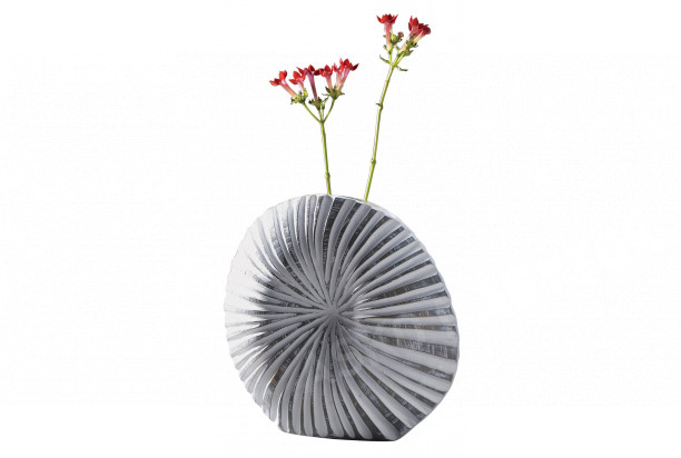 Plochá dekoračná váza 35 cm, pruhy, polyresinová