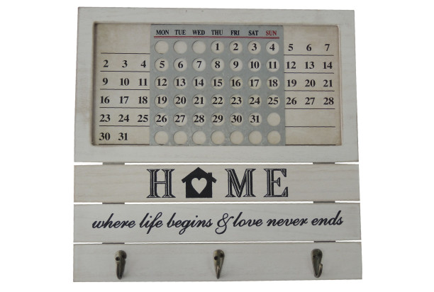 Nástenný vešiak s kalendárom Home, drevený
