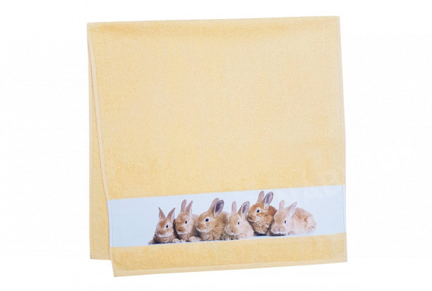 Detská osuška 75x150 cm, motív zajačiky, žltá