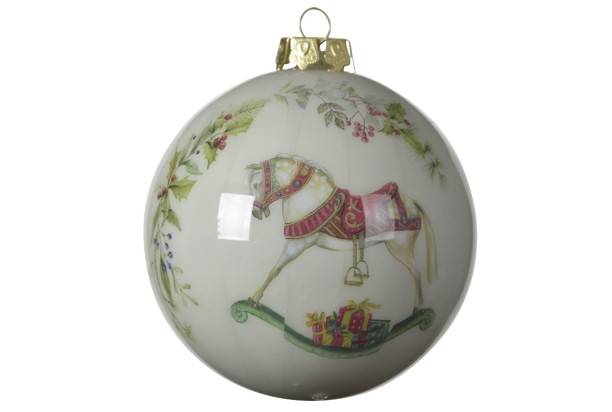 Vianočná ozdoba guľa, motív hojdací koník
