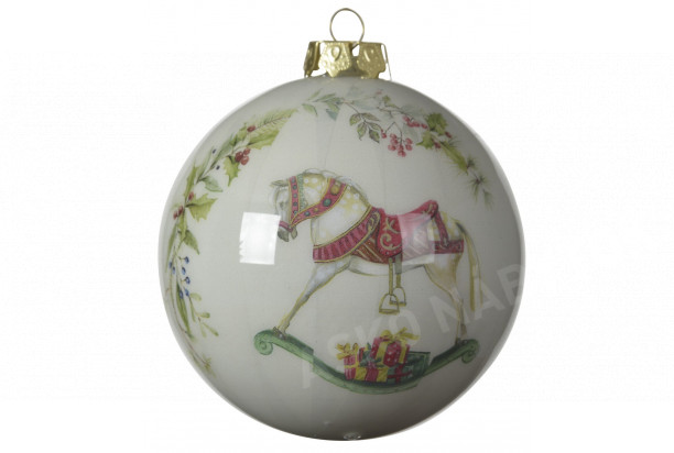 Vianočná ozdoba guľa, motív hojdací koník
