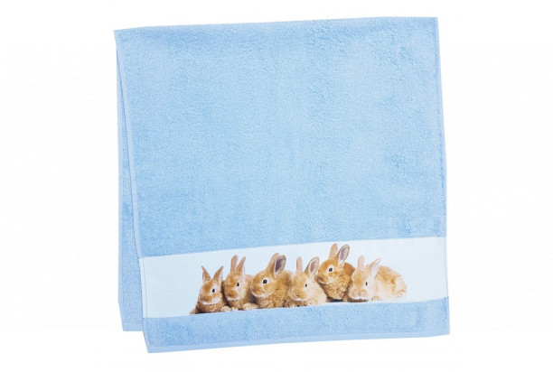 Detská osuška 75x150 cm, motív zajačiky, modrá