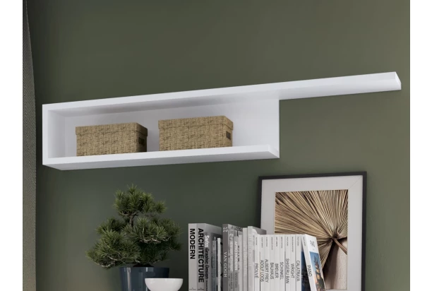 Nástenná polica s priehradkou Lyon 140 cm, biela/biela lesk