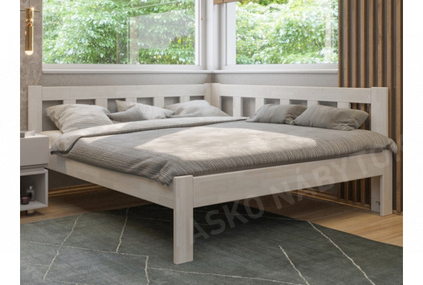 Rohová posteľ so zástenou vpravo Tema P 180x200 cm, bielený buk