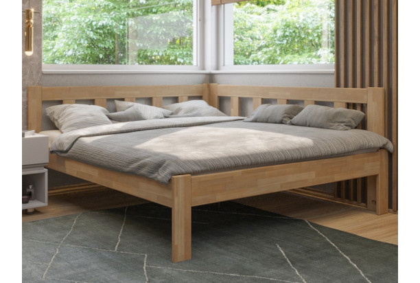 Rohová posteľ so zástenou vpravo Tema P 180x200 cm, prírodný buk
