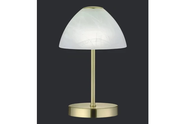 Stolná LED lampa Queen 24 cm, matná mosadz/biele sklo