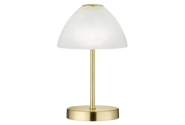 Stolná LED lampa Queen 24 cm, matná mosadz/biele sklo