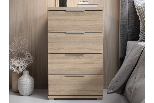 Nočný stolík/skrinka so 4 zásuvkami Smilla, výška 79 cm, dub sonoma