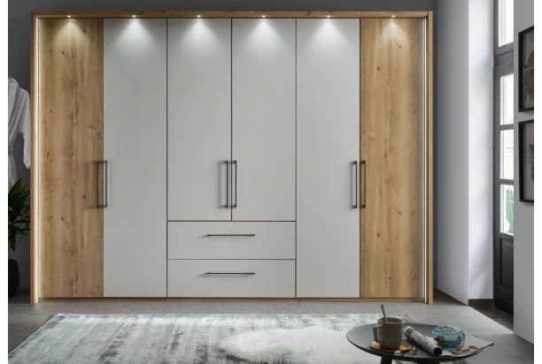 Šatníková skriňa Kanada, 300 cm, dub bianco/šedá