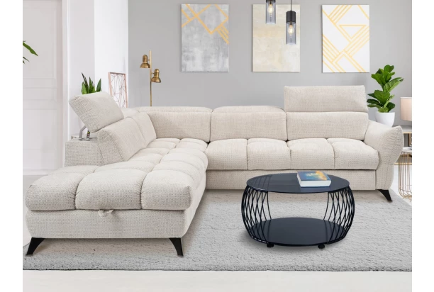 Rohová sedačka Fubu, šedo-krémová štruktúrovaná látka, ľavý roh