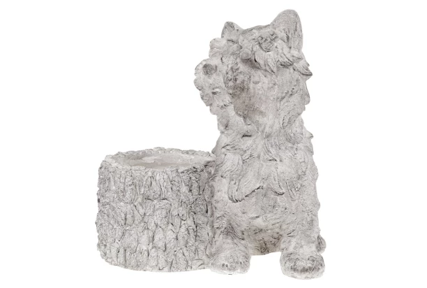 Obal na kvetináč Pes, šedá keramika, 38 cm