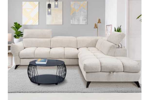 Rohová sedačka Fubu, šedo-krémová štruktúrovaná látka, pravý roh