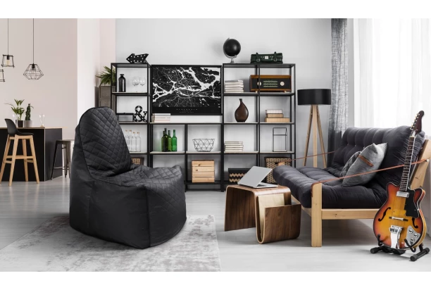 Sedací vak Gamer Nest, čierna látka/čierna ekokoža