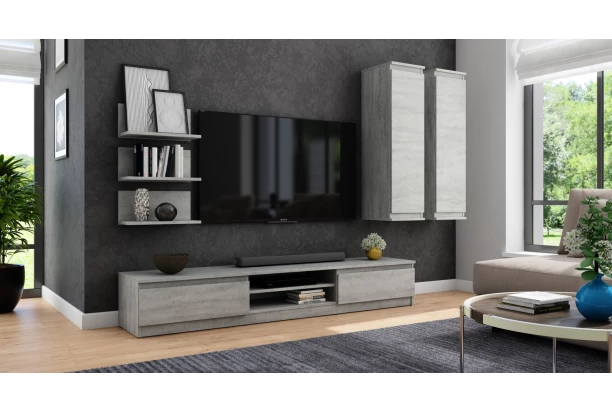 TV stolík Carlos, šedý betón, 175 cm
