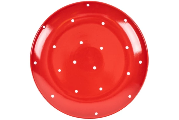 Plytký tanier 26,5 cm, červený s bodkami