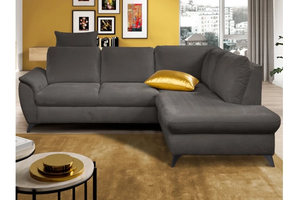 Rohová sedací souprava Geneva, tmavo šedá látka, pravý roh